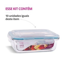 Kit 10 Potes Vidro Hermetico 1040ml Retangular - 2 Kit 10 Potes Vidro Hermetico 1040ml Retangular - 2