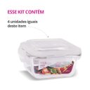Ver imagem 3 de Kit 4 Potes Vidro Hermético Trava Quadrado 320ml Marmita