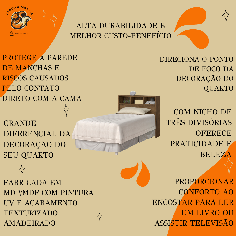 Cabeceira para Cama Box Solteiro 0,90 Portugal Jequitibá - 3