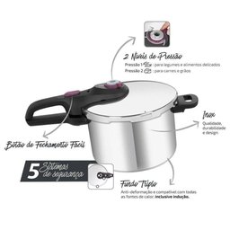 Panela de Pressão Rochedo Fechamento Externo Inox 6 Litros - 6 Panela de Pressão Rochedo Fechamento Externo Inox 6 Litros - 6