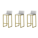 Ver imagem 1 de Kit3 Banquetas Alta Dani Reforçada Decorativa Balcão Bancada Cozinha Bar Base Dourada Courino Branco