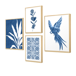 Kit 4 Quadros Decorativos Azul Papagaio Folhagens Abstrato - 2