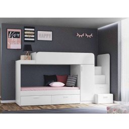 Beliche Infantil Star 2 Gavetões 5 Portas e Armário com Cabideiro - Branco - 2 Beliche Infantil Star 2 Gavetões 5 Portas e Armário com Cabideiro - Branco - 2