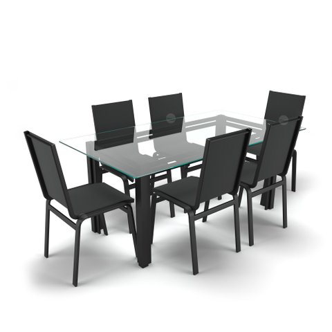 Sala de Jantar Retangu 6 Lugares Alumínio Preto Tela Preto