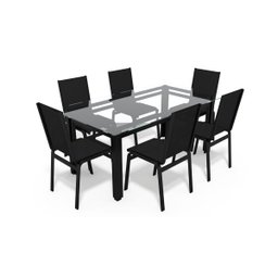 Sala de Jantar Retangu 6 Lugares Alumínio Preto Tela Preto - 1