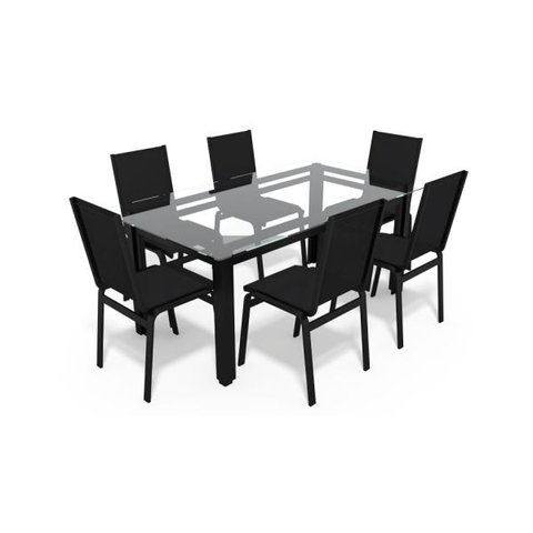 Sala de Jantar Retangu 6 Lugares Alumínio Preto Tela Preto