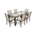 Ver imagem 1 de Sala de Jantar Retangu 6 Lugares Alumínio Marrom Tela Bege