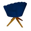 Ver imagem 1 de Kit 2 Poltronas Estofada Com Base Giratória de Madeira Pétala Suede Azul Marinho - LM DECOR