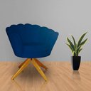 Ver imagem 3 de Kit 2 Poltronas Estofada Com Base Giratória de Madeira Pétala Suede Azul Marinho - LM DECOR
