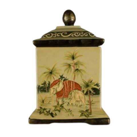Potiche Caixa Decorativa Cerâmica com Tampa Elefantes Palmeiras 27cm Columbus Gold