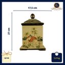 Ver imagem 3 de Potiche Caixa Decorativa Cerâmica com Tampa Elefantes Palmeiras 27cm Columbus Gold