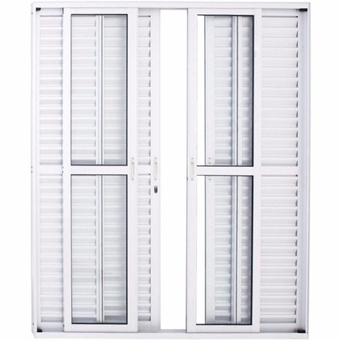 Porta de Alumínio de Correr Balcão 6 Folhas 210 x 180 Branca Linha 25 com Fechadura