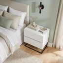 Ver imagem 4 de Mesa Cabeceira 2 Gavetas Cor Branco para Cama Casal com Pés de Ferro Estilo Industrial Preto
