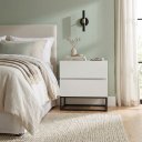 Ver imagem 2 de Mesa Cabeceira 2 Gavetas Cor Branco para Cama Casal com Pés de Ferro Estilo Industrial Preto