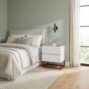 Ver imagem 5 de Mesa Cabeceira 2 Gavetas Cor Branco para Cama Casal com Pés de Ferro Estilo Industrial Preto