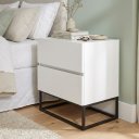 Ver imagem 3 de Mesa Cabeceira 2 Gavetas Cor Branco para Cama Casal com Pés de Ferro Estilo Industrial Preto