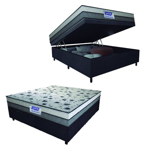 Cama Box Baú Casal Colchão Espuma D33 Fort 138x188x62cm Cinza/Branco-Suporta até 150kg por Pessoa