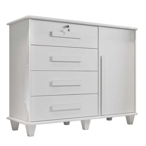 Cômoda com Sapateira 120cm 4 Gavetas Quarto Grécia RV Móveis Branco