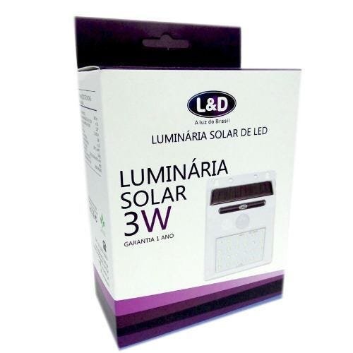 Luminária Arandela Solar LED Branca 3W Luz Amarela com Sensor L&D - 2