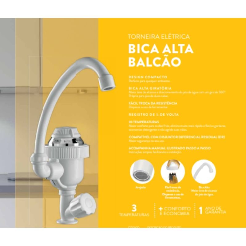 Torneira Elétrica Bica Alta Bancada 220v 4400w Teb244 Sintex - 7