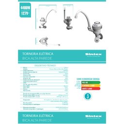 Torneira Elétrica Bica Alta Parede 127v 4400w Tep144 Sintex - 7