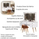 Ver imagem 3 de Penteadeira Camarim com Espelho Led 5 Gavetas Banqueta Inclusa Courino Pé Madeira Branco