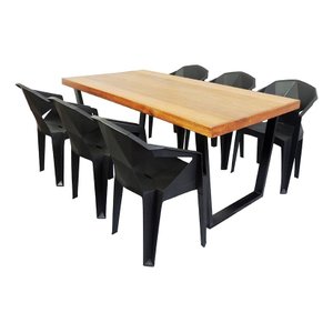 Jogo Mesa Industrial Diamond 1,60m e 6 Cadeira New Diamond Movelaria Leal Mesa de Jantar Estilo Indu