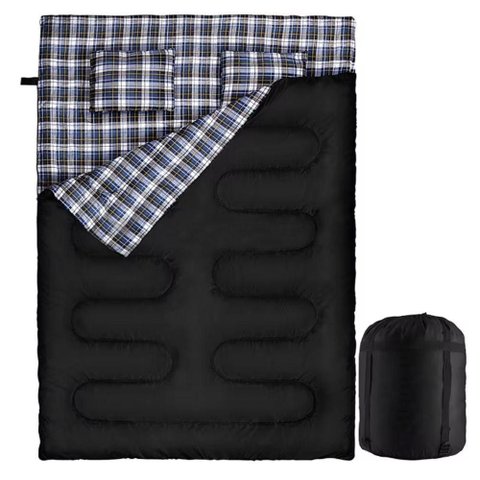 Saco de Dormir Casal Travesseiro Flanela 225*150cm Impermeável Envelope Camping Preto Wct Fitness