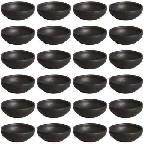 Kit 24 Ramequins 70ml Cerâmica Orgânico Preto Matte Restaura