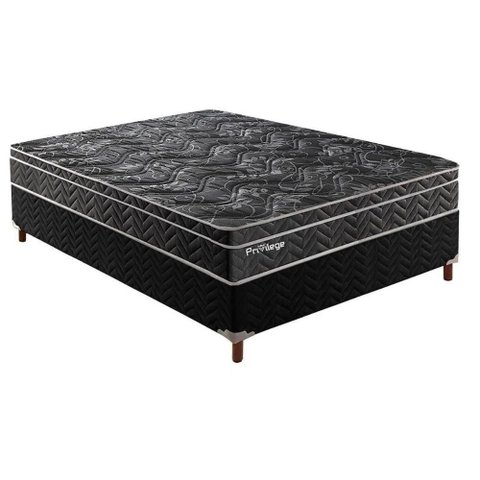 Conjunto Box Casal: Colchão Molas Paropas Ensacadas Privilege + Base Crc Suede Black (138x188)