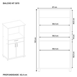 Balcão de Cozinha Multiuso com Espaço para Micro-ondas Nt3070 Notável - 8