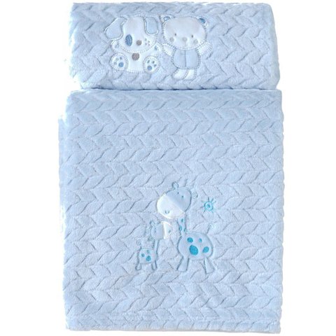 Cobertor Bebê Fluffy 110x90 com Aplique Bordado Blue