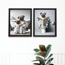 Ver imagem 1 de Kit 2 Quadros Divertidos Banheiro - Pugs 33x24cm:moldura Preta