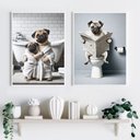 Ver imagem 2 de Kit 2 Quadros Divertidos Banheiro - Pugs 33x24cm:moldura Preta