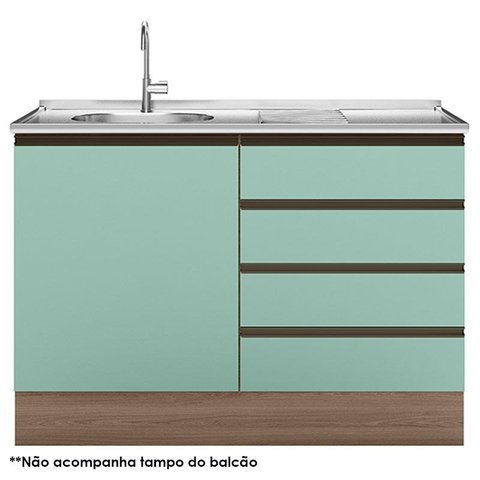 Balcão de Pia 4 Gavetas Etna Carvalho OAK Menta – Poliman