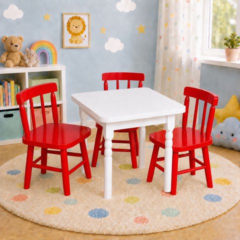 Conjunto Infantil 60x60 com 3 Cadeiras - Vermelha - Jm Móveis