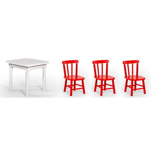 Conjunto Infantil 60x60 com 3 Cadeiras - Vermelha - Jm Móveis