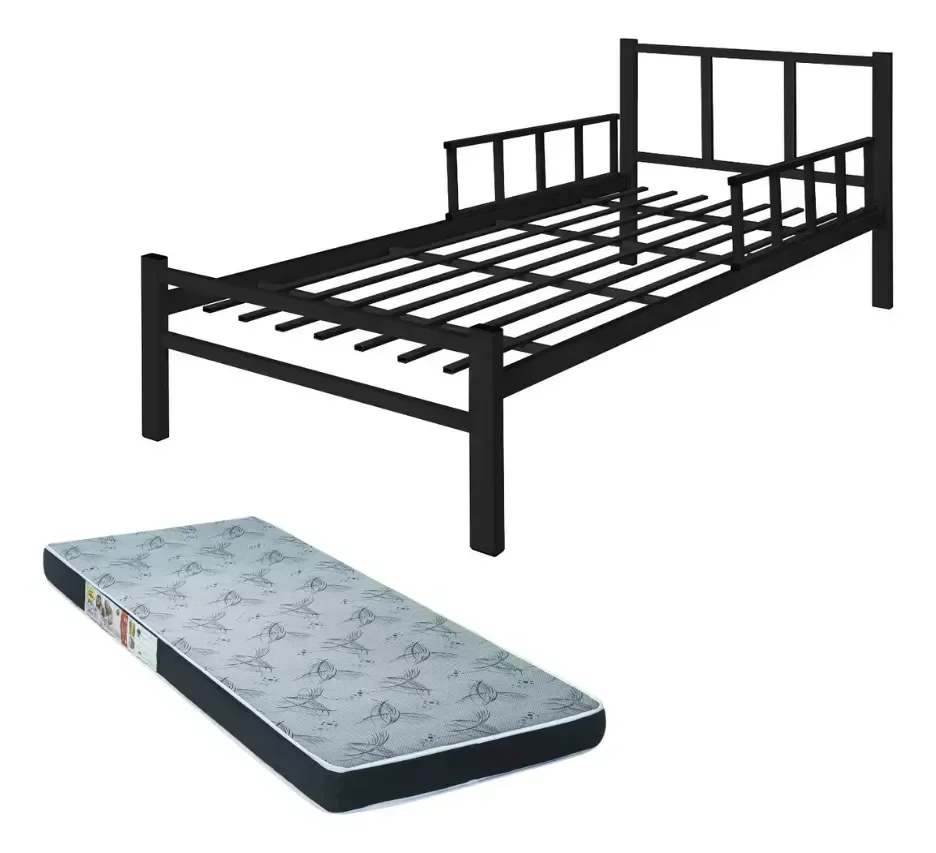 Ver imagem 1 de Cama Solteiro Reforçada em Aço com Colchão D20 Preto