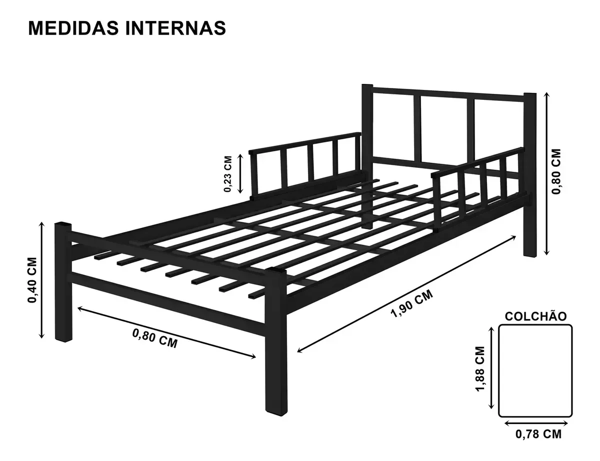 Ver imagem 4 de Cama Solteiro Reforçada em Aço com Colchão D20 Preto