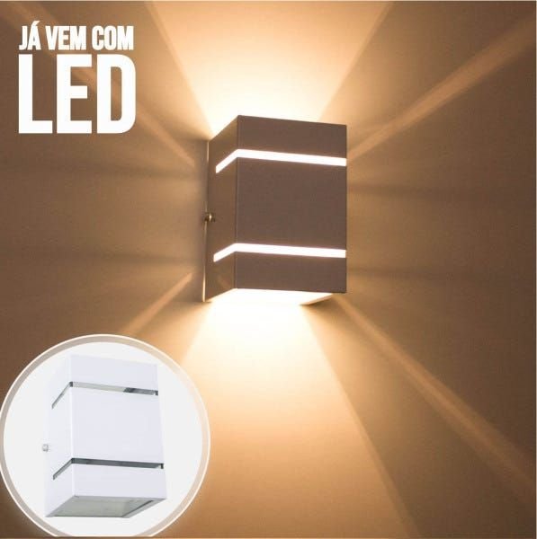 Menor preço em kit 6x Arandela  Branca + LED 5W 3000K luminária Externa Parede Muro 2 Focos Frisos Fachos St327