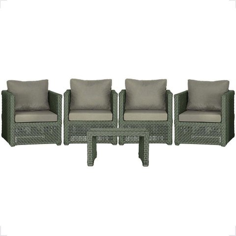 Mesa e 4 Poltronas Madri Corda Náutica Estofado 8 Trama Verde