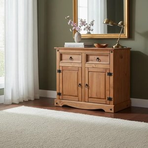 Balcão 2 Portas 2 Gavetas Madeira Maciça Carvalho