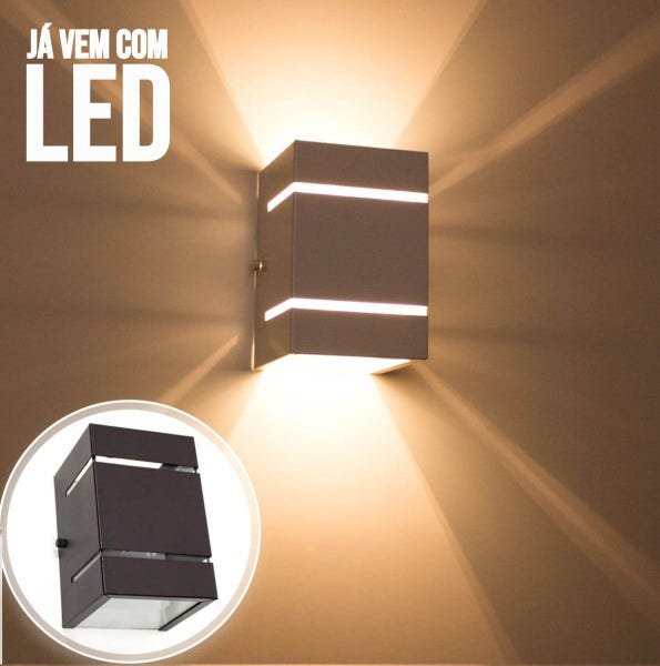 kit 15x Arandela Marrom + LED 5W 3000K luminária Externa Parede Muro 2 Focos Frisos Fachos St327 - 3