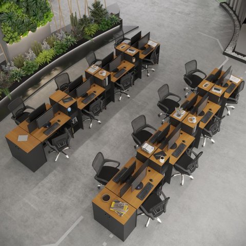 Estação de Trabalho 16 Lugares Office Smart 16 Mesas 12 Armários 2 Aparador - Preto e Cedro