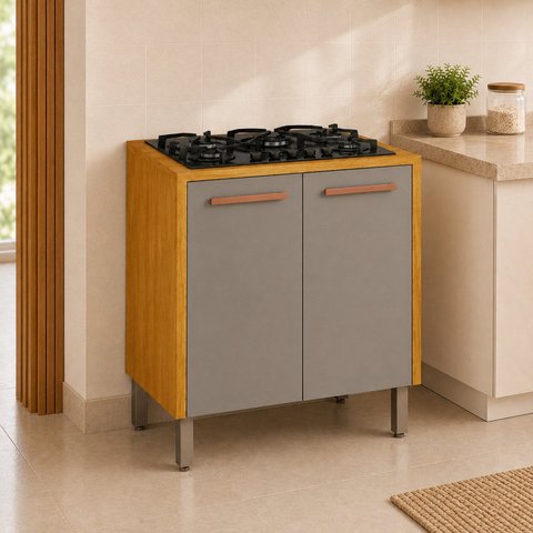 Balcão para Cooktop 2 Portas MDF Linha Demi Espresso Móveis