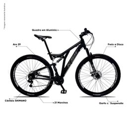 Bicicleta Aro 29 Quadro 19 Alumínio 21v Suspensão Freio a Disco Full Impact - KSW - Preto/Cinza - 5
