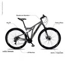 Ver imagem 5 de Bicicleta Aro 29 Quadro 19 Alumínio 21v Suspensão Freio a Disco Full Impact - KSW - Cinza/Preto