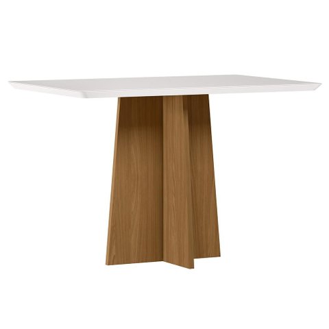 Mesa de Jantar 4 Lugares Retangular 120cm Tampo MDF com Vidro Miraz N01 Ypê Off White - Lyam Decor