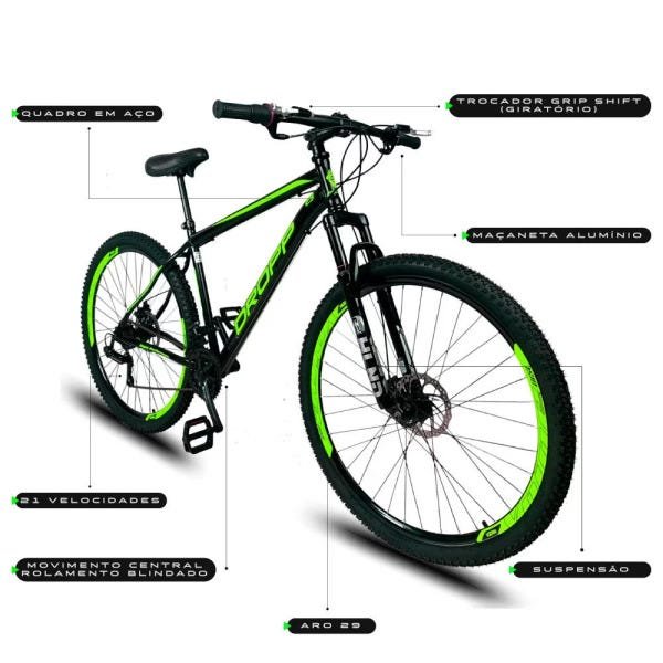 Bicicleta Aro 29 Quadro 17 Aço Suspensão Freio a Disco Mecânico 21