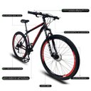 Ver imagem 3 de Bicicleta Aro 29 Quadro 19 Aço Suspensão Freio a Disco Mecânico 21 Marchas - Dropp - Preto/Vermelho